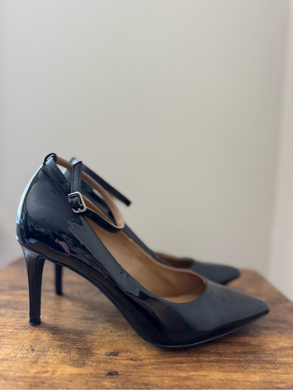 Black Patent Pointed-Toe Ankle-Strap Pumps - Women
